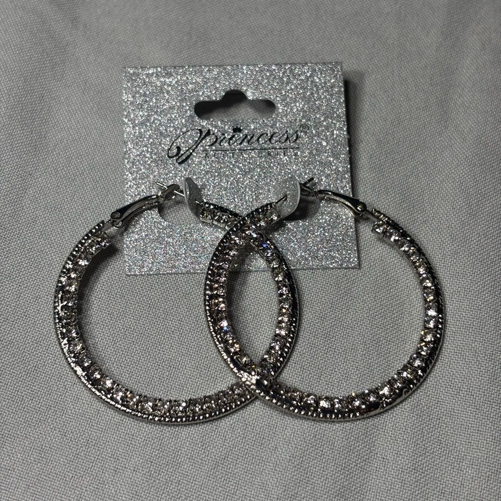New! Princess Accessories Silver Gemstone Hoop Earrings